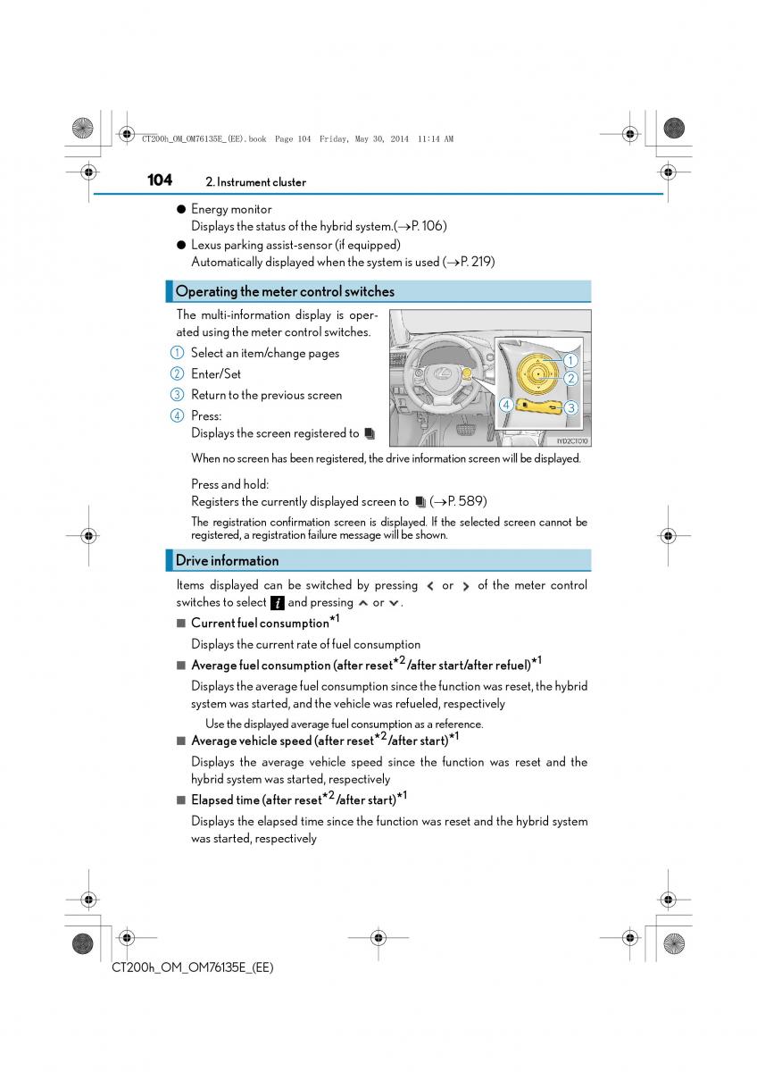 Lexus CT200h owners manual / page 104