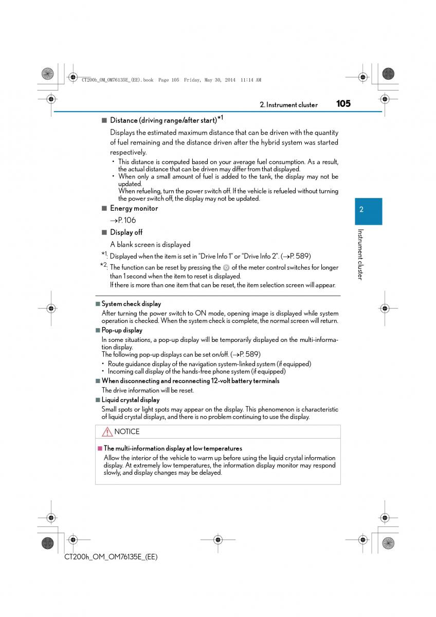 Lexus CT200h owners manual / page 105