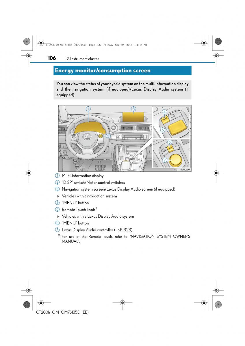 Lexus CT200h owners manual / page 106