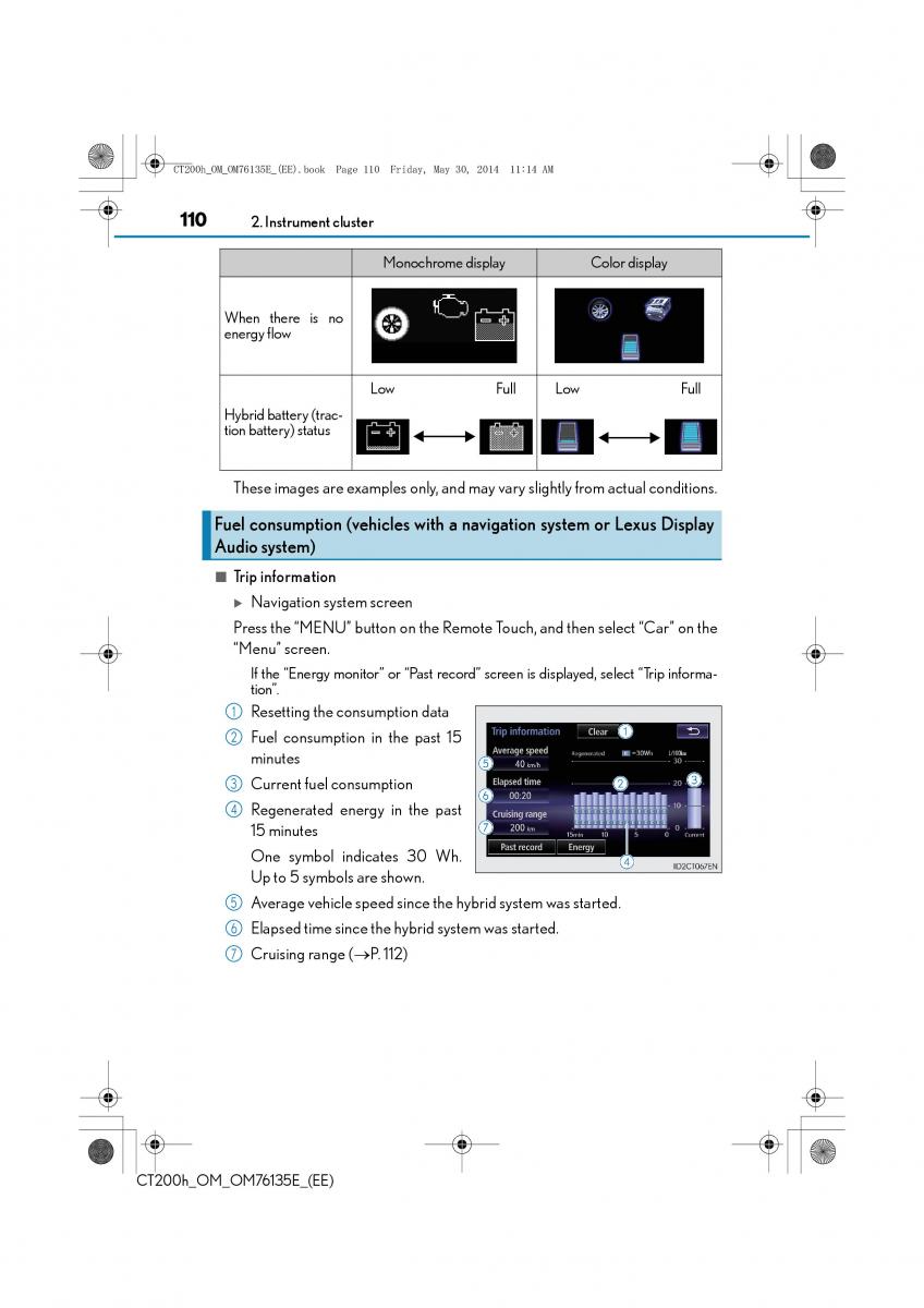 Lexus CT200h owners manual / page 110