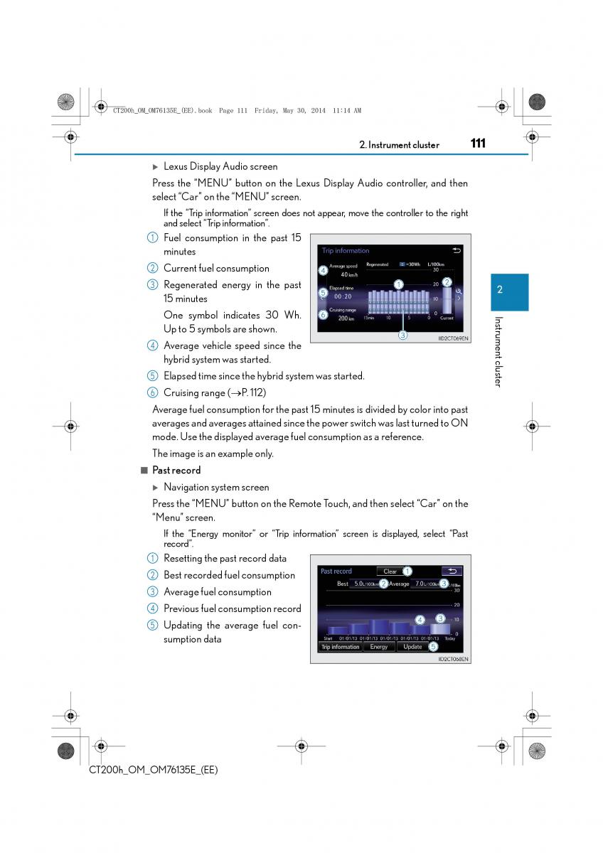 Lexus CT200h owners manual / page 111