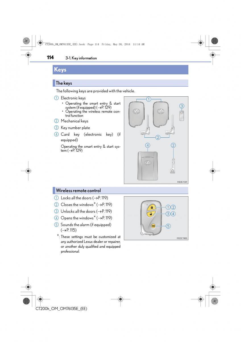 Lexus CT200h owners manual / page 114