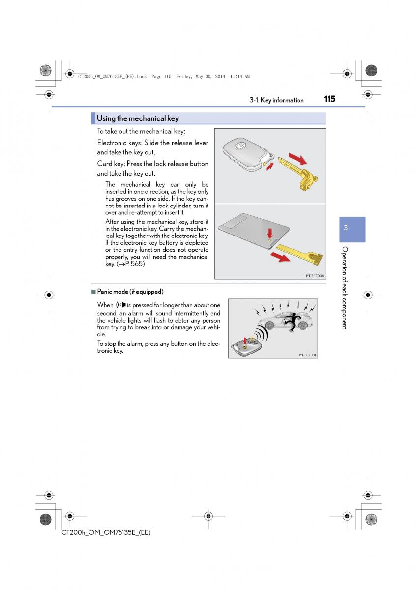 Lexus CT200h owners manual / page 115