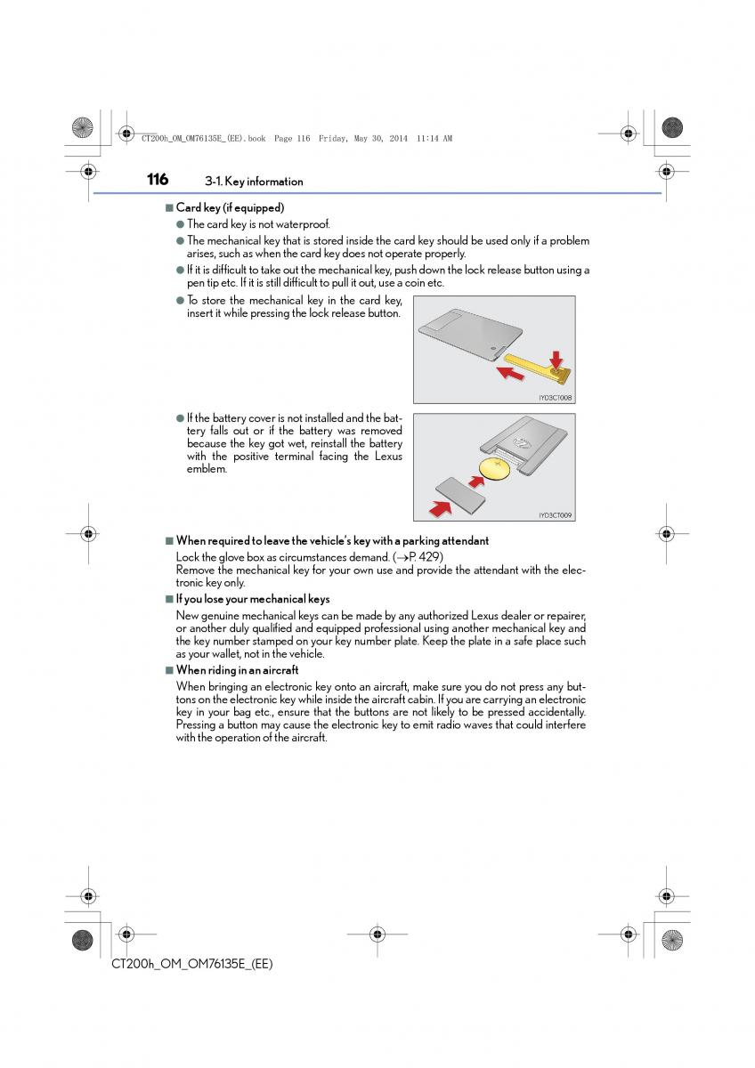 Lexus CT200h owners manual / page 116