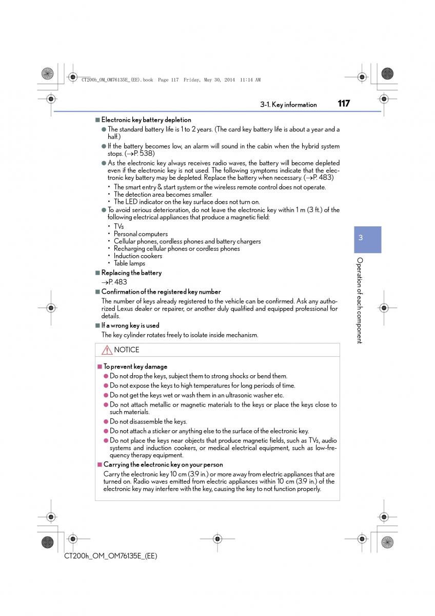 Lexus CT200h owners manual / page 117