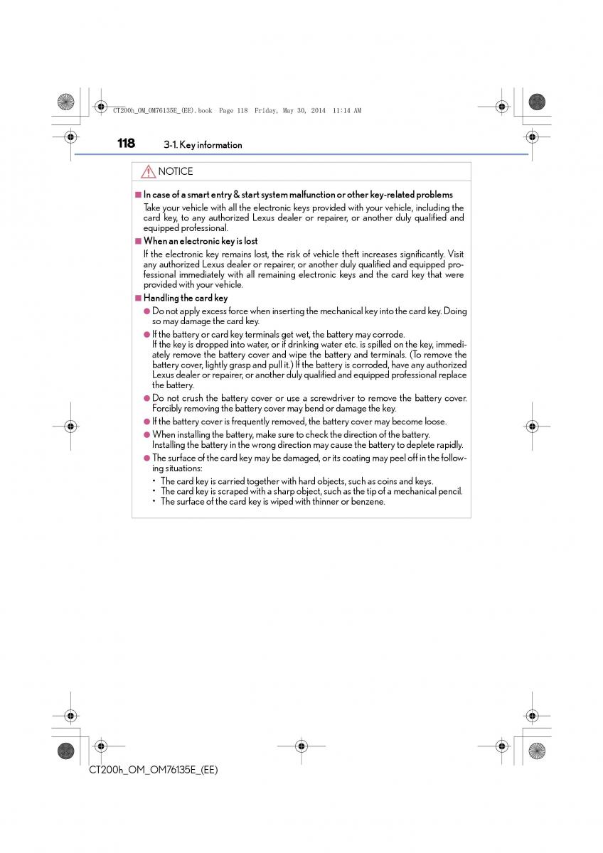 Lexus CT200h owners manual / page 118