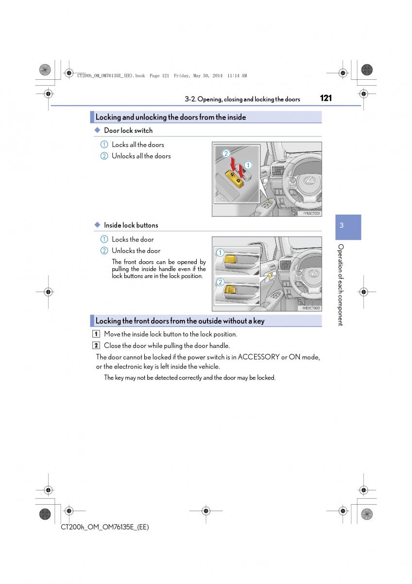 Lexus CT200h owners manual / page 121