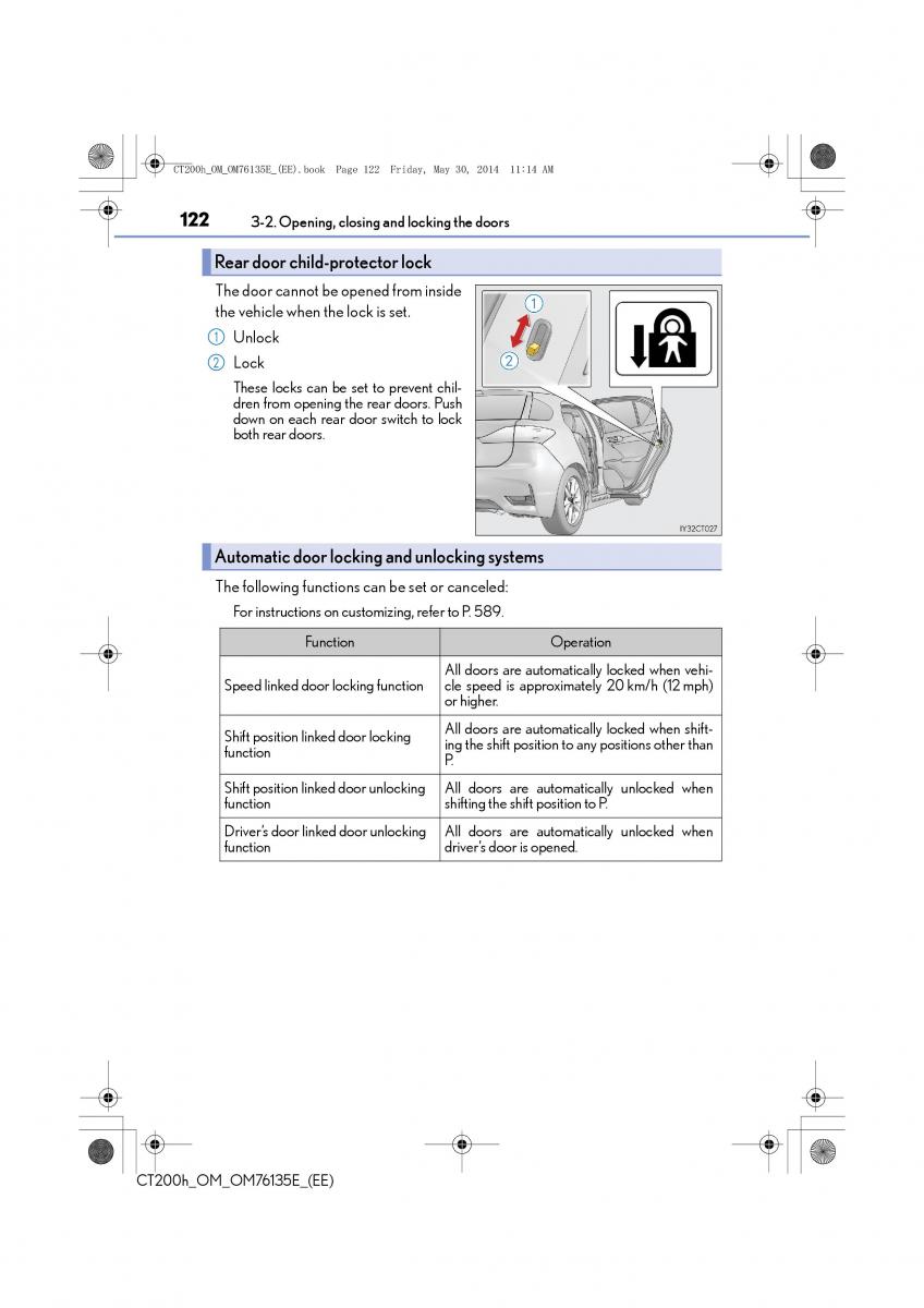 Lexus CT200h owners manual / page 122