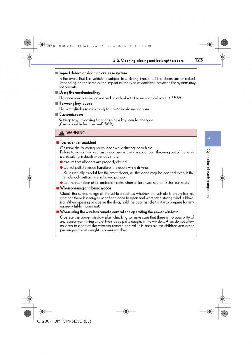 Lexus CT200h owners manual / page 123