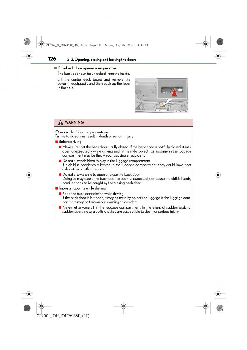 Lexus CT200h owners manual / page 126