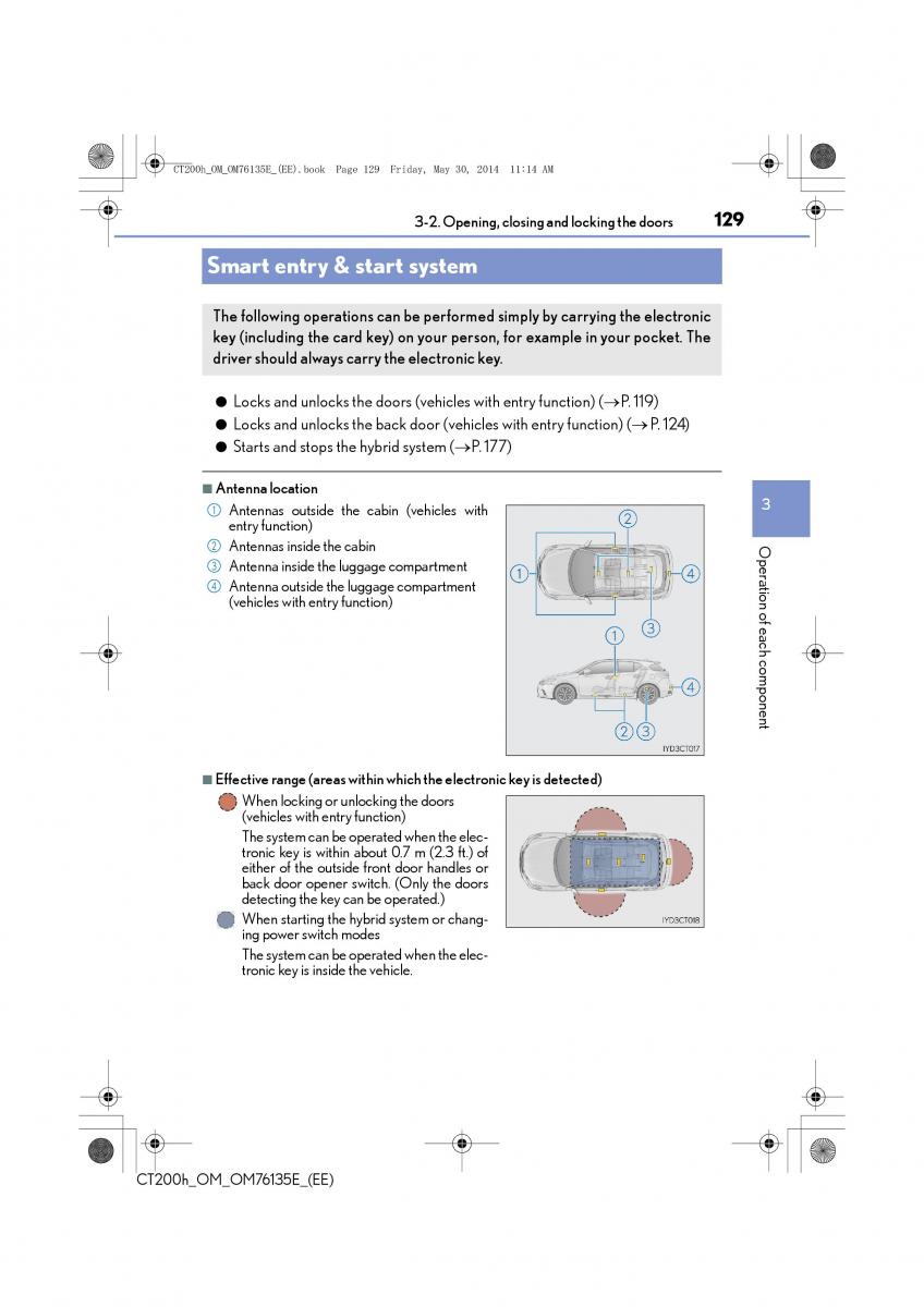 Lexus CT200h owners manual / page 129