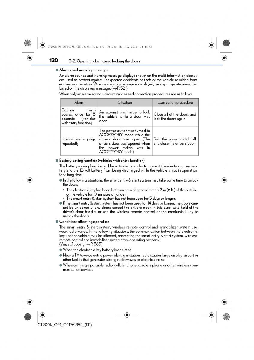 Lexus CT200h owners manual / page 130