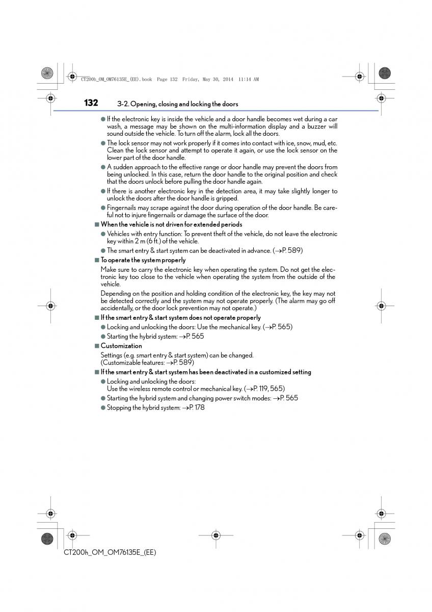 Lexus CT200h owners manual / page 132