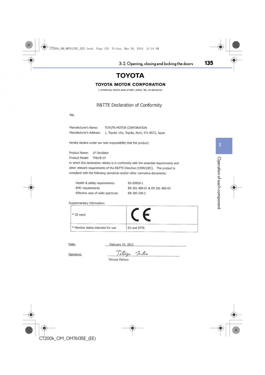 Lexus CT200h owners manual / page 135