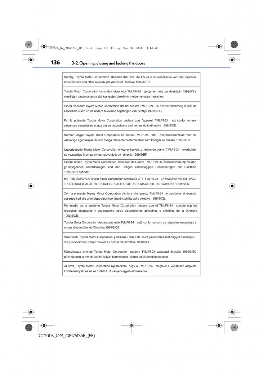 Lexus CT200h owners manual / page 136