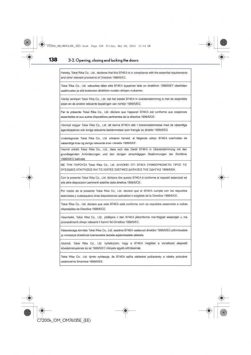 Lexus CT200h owners manual / page 138