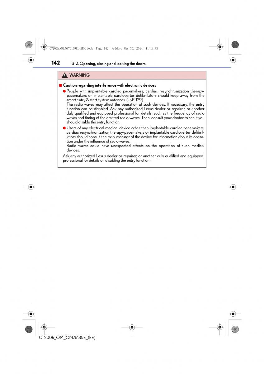 Lexus CT200h owners manual / page 142