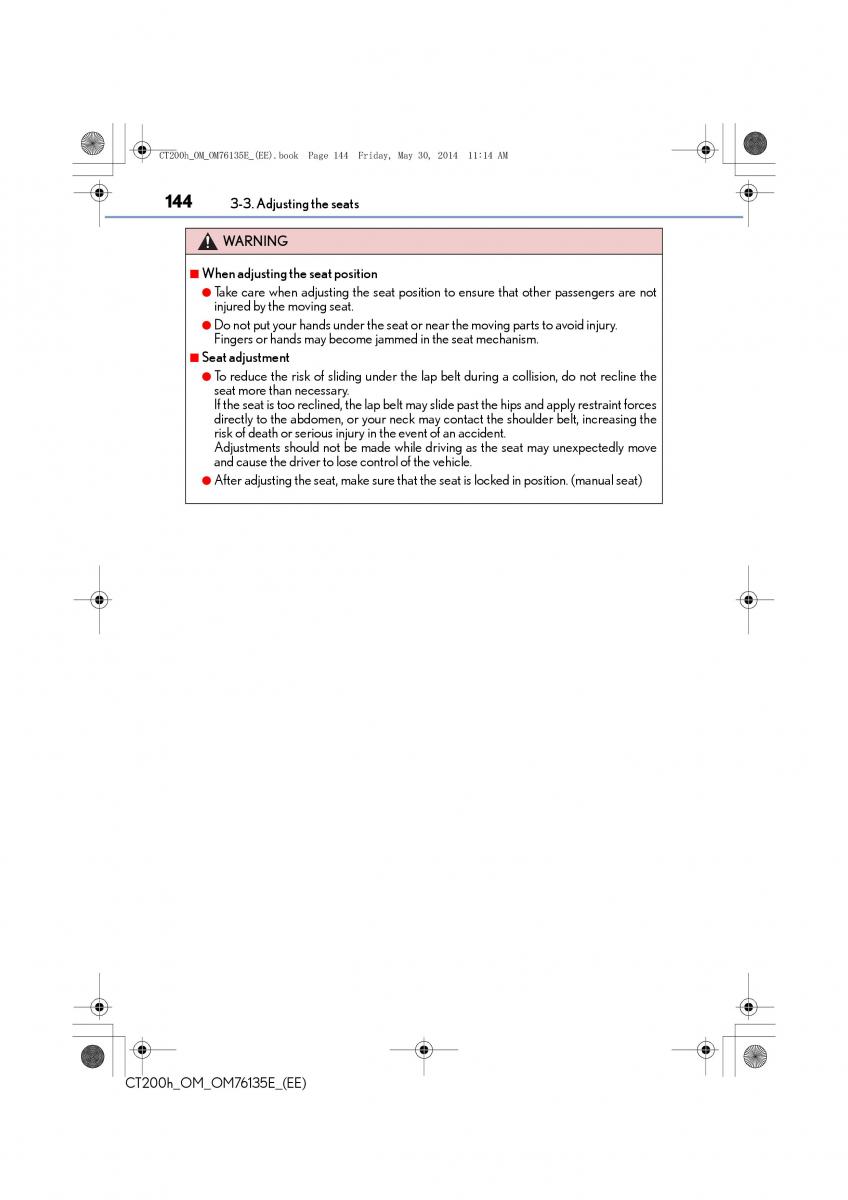 Lexus CT200h owners manual / page 144