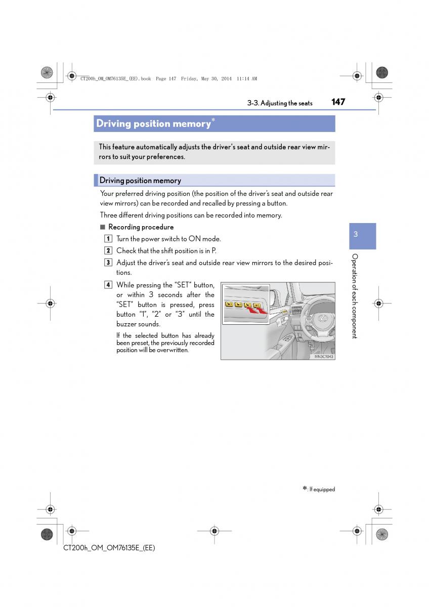 Lexus CT200h owners manual / page 147