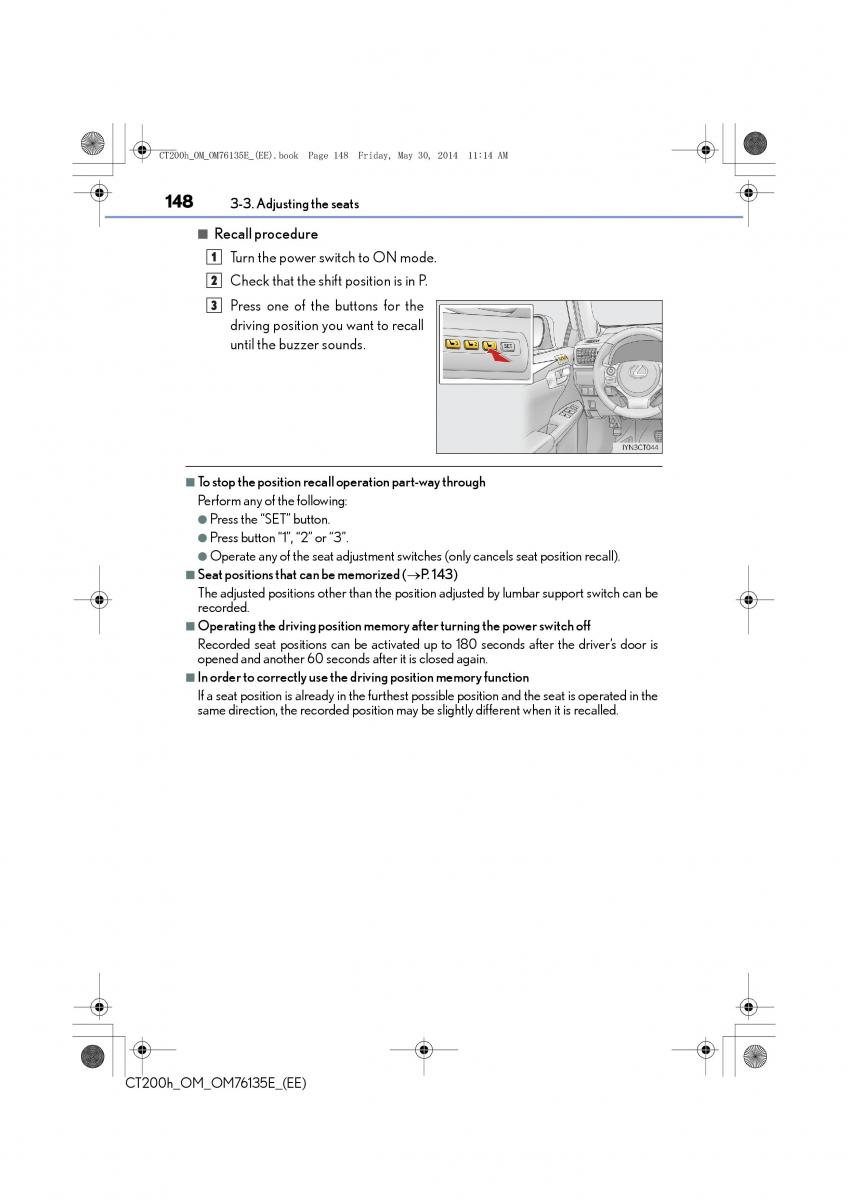 Lexus CT200h owners manual / page 148