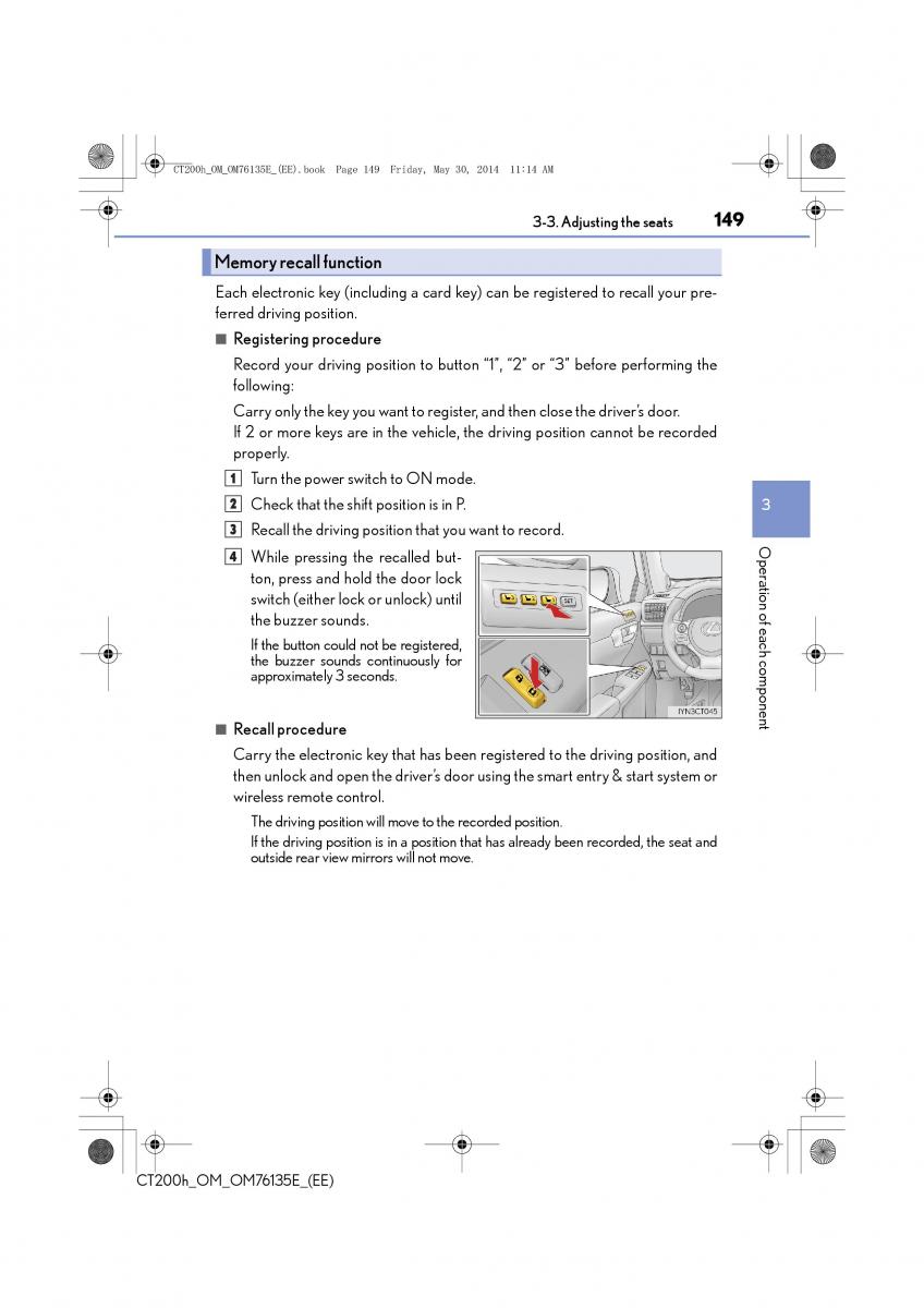 Lexus CT200h owners manual / page 149