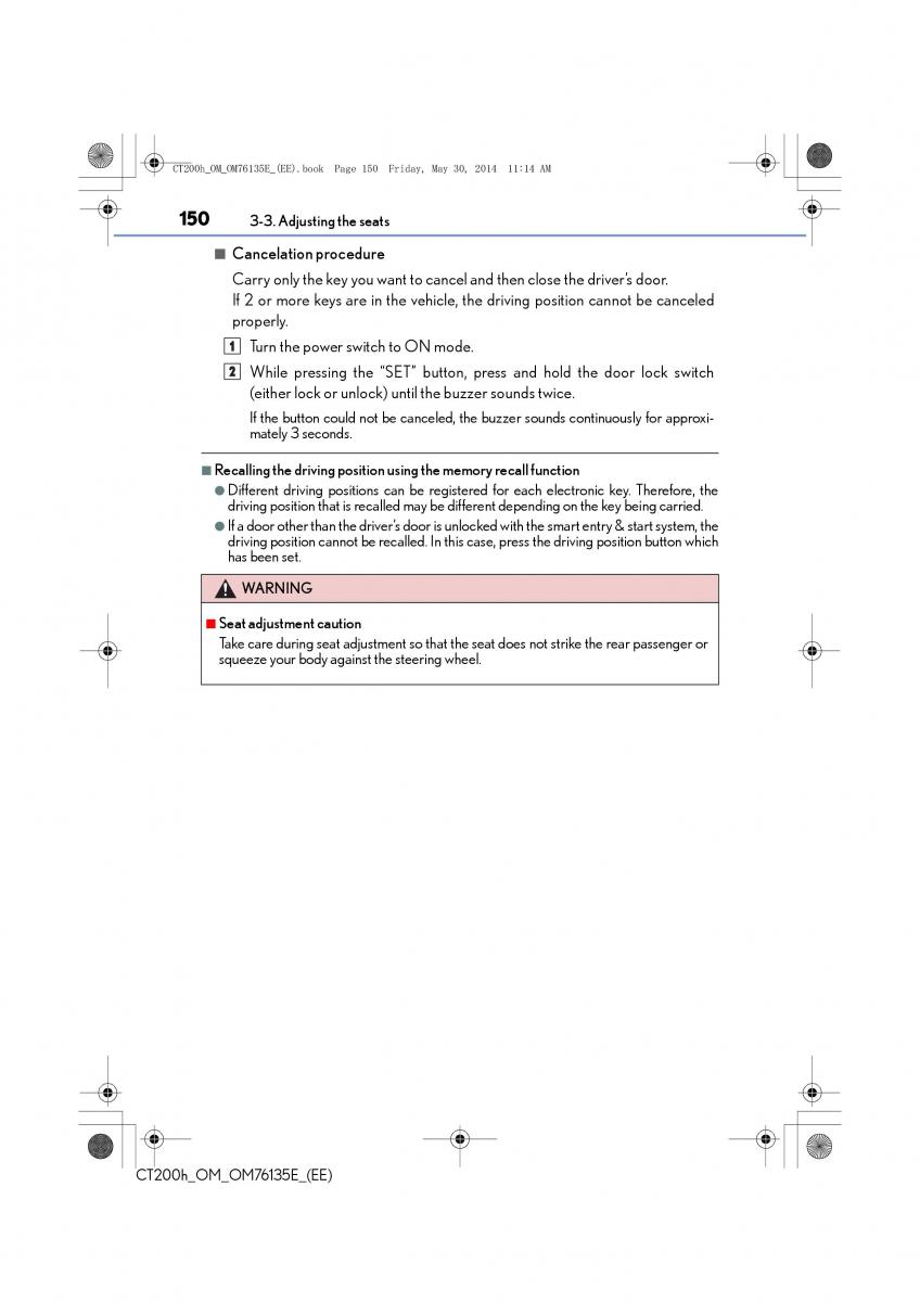 Lexus CT200h owners manual / page 150