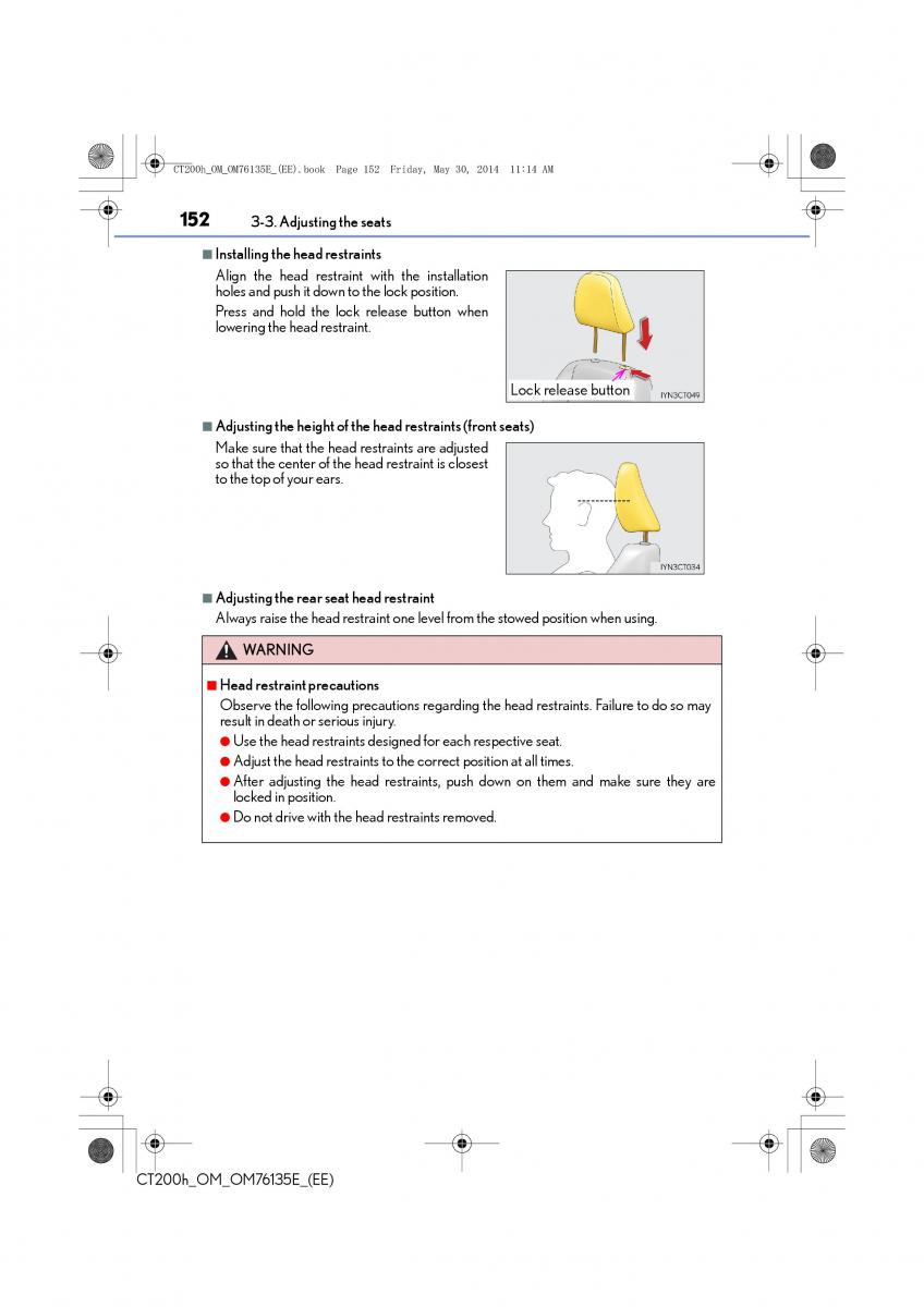 Lexus CT200h owners manual / page 152