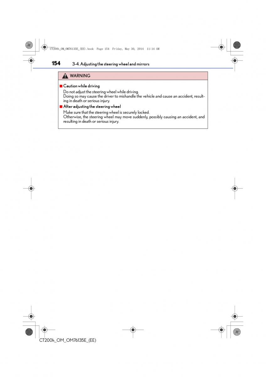 Lexus CT200h owners manual / page 154