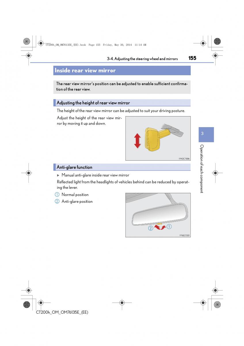 Lexus CT200h owners manual / page 155