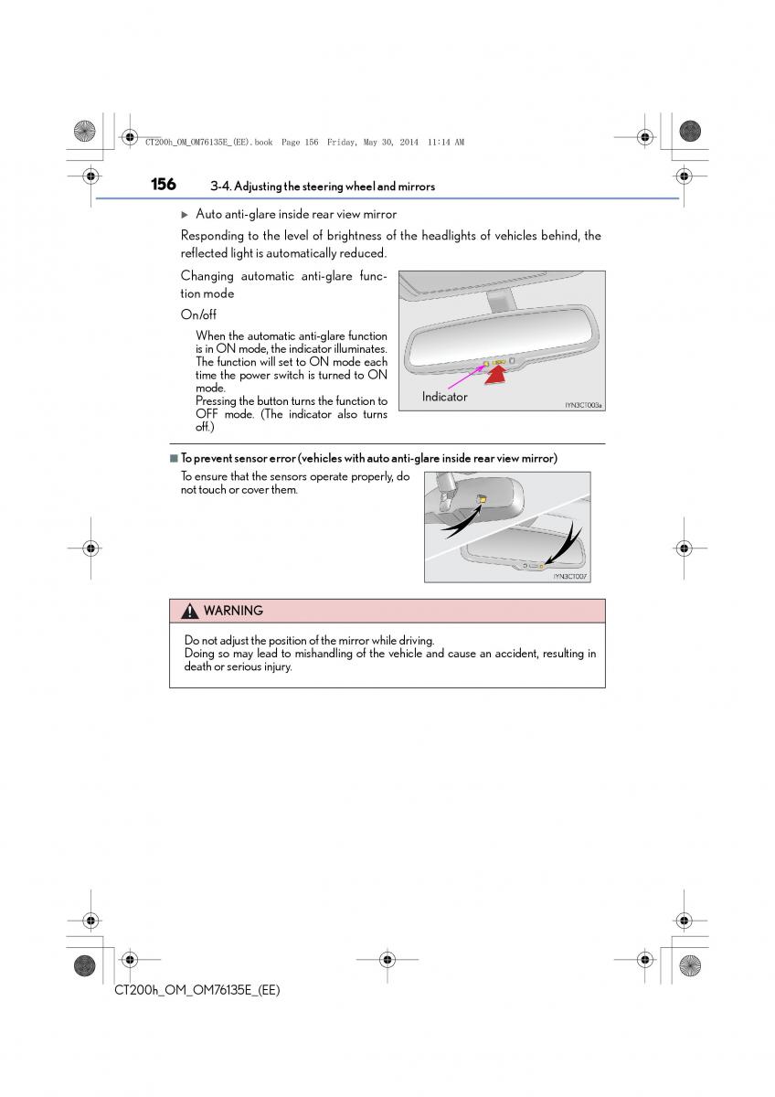 Lexus CT200h owners manual / page 156