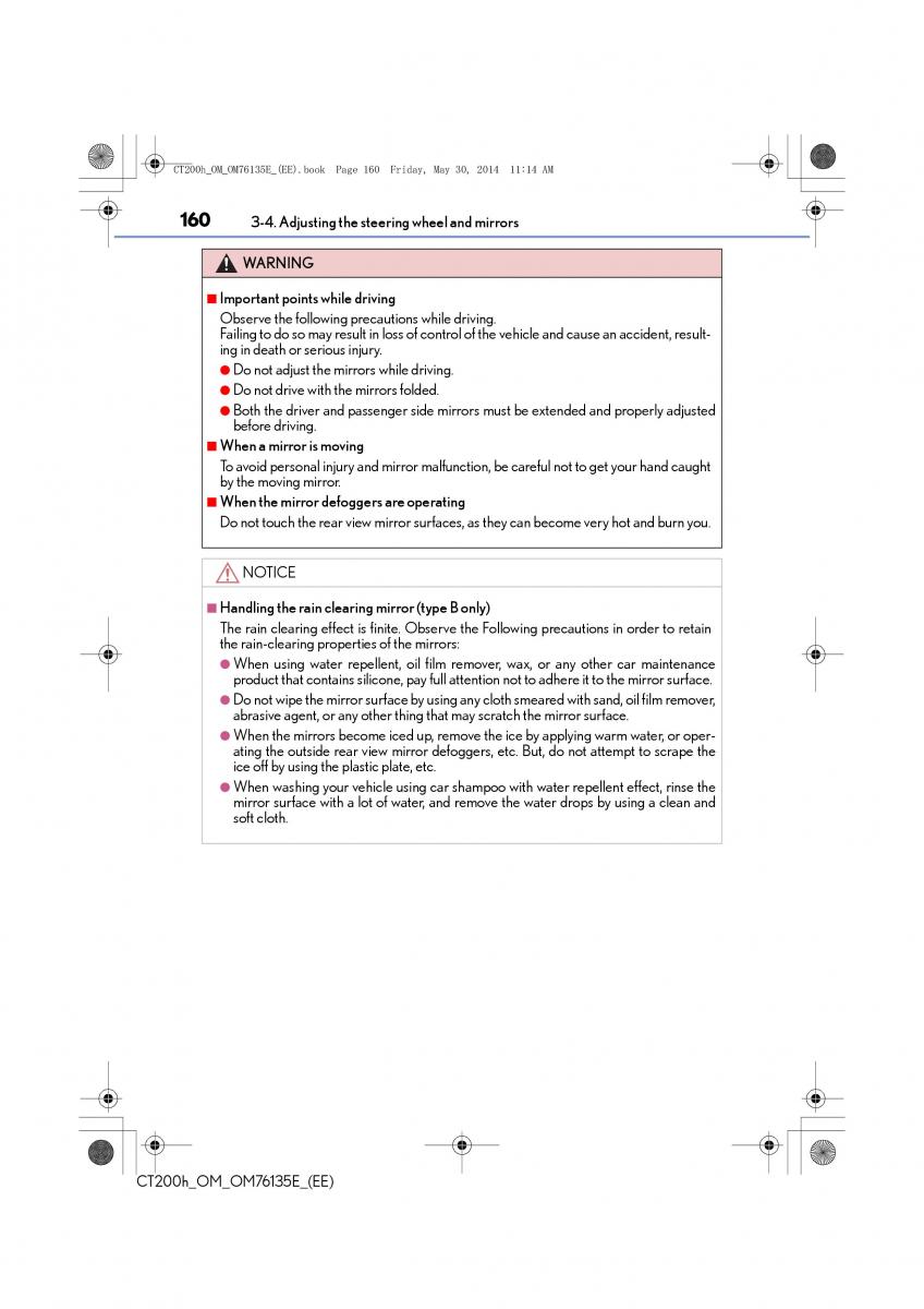 Lexus CT200h owners manual / page 160