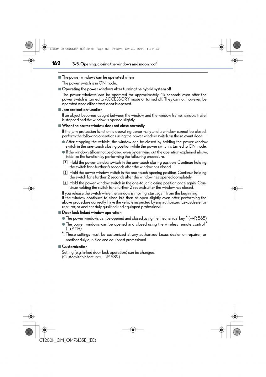 Lexus CT200h owners manual / page 162