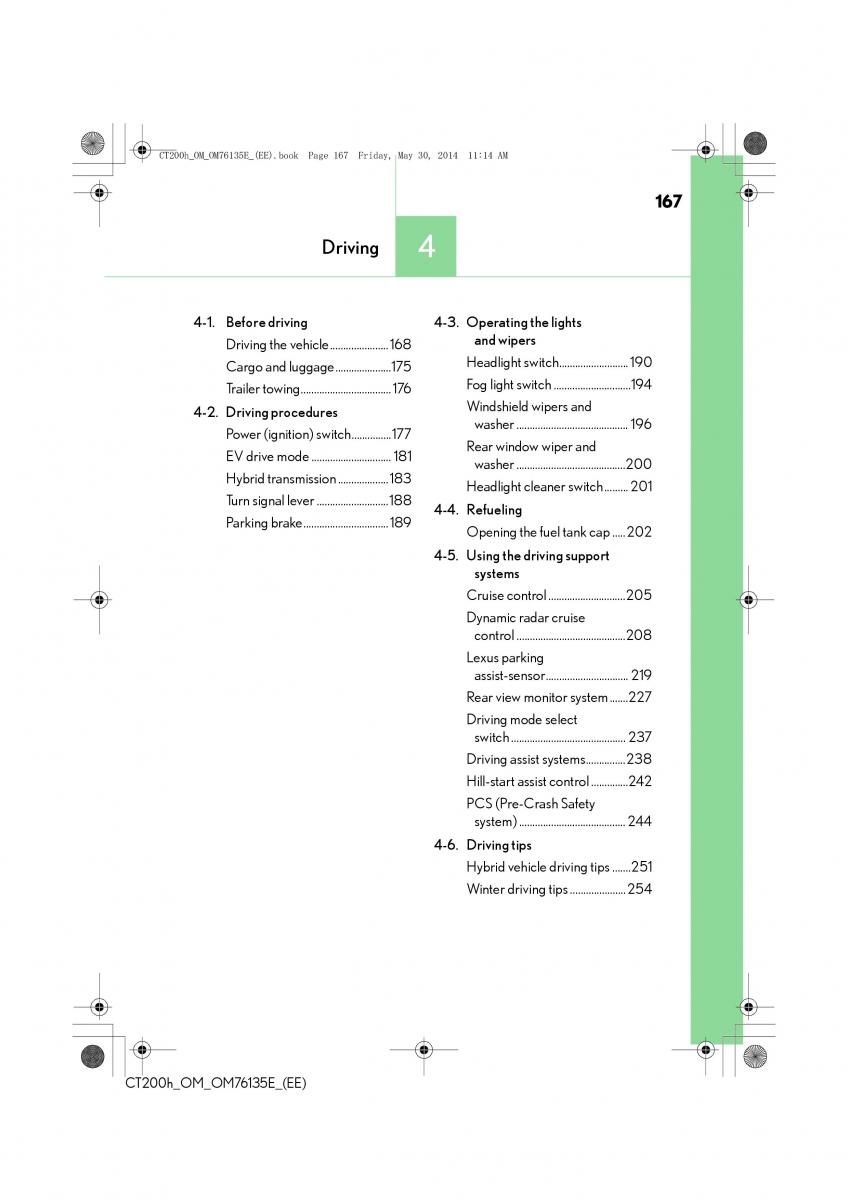 Lexus CT200h owners manual / page 167