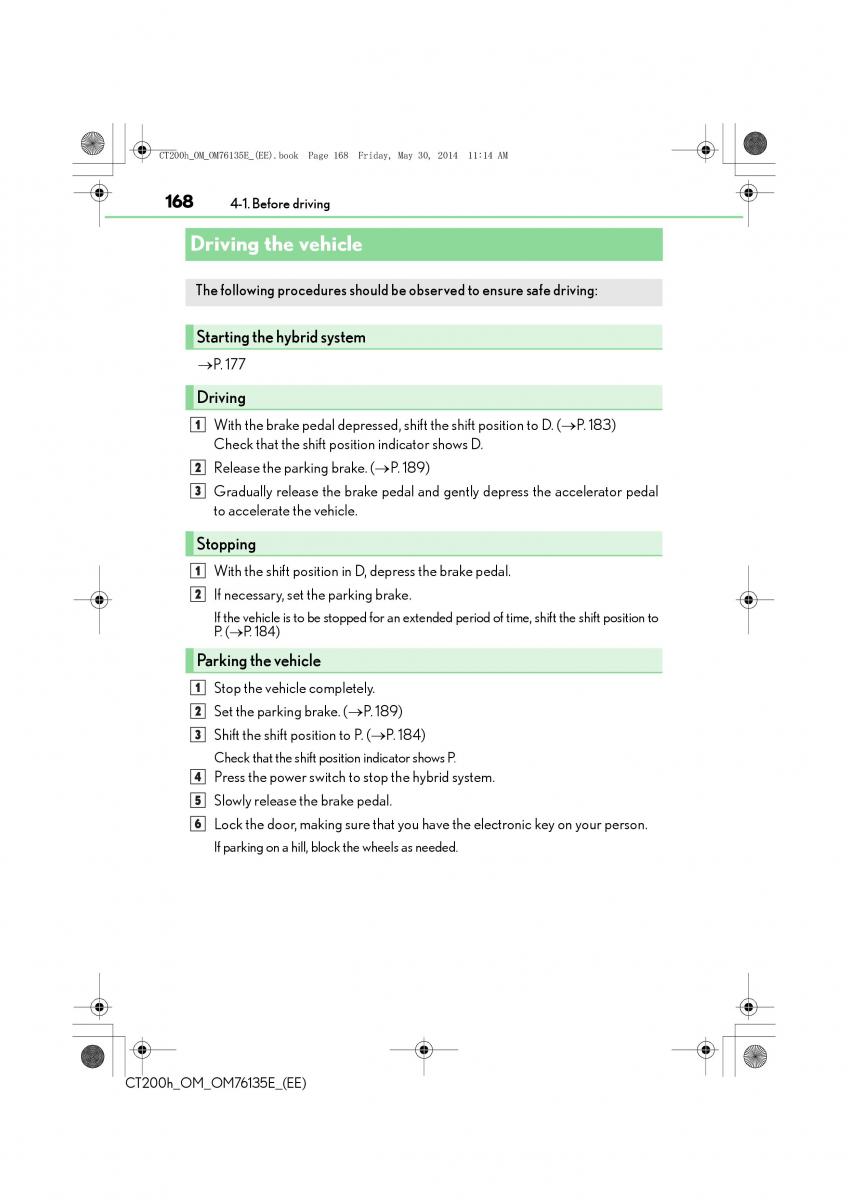 Lexus CT200h owners manual / page 168