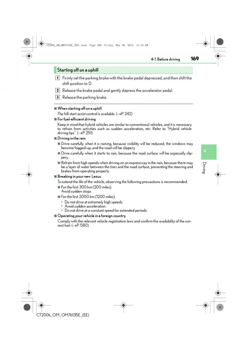 Lexus CT200h owners manual / page 169