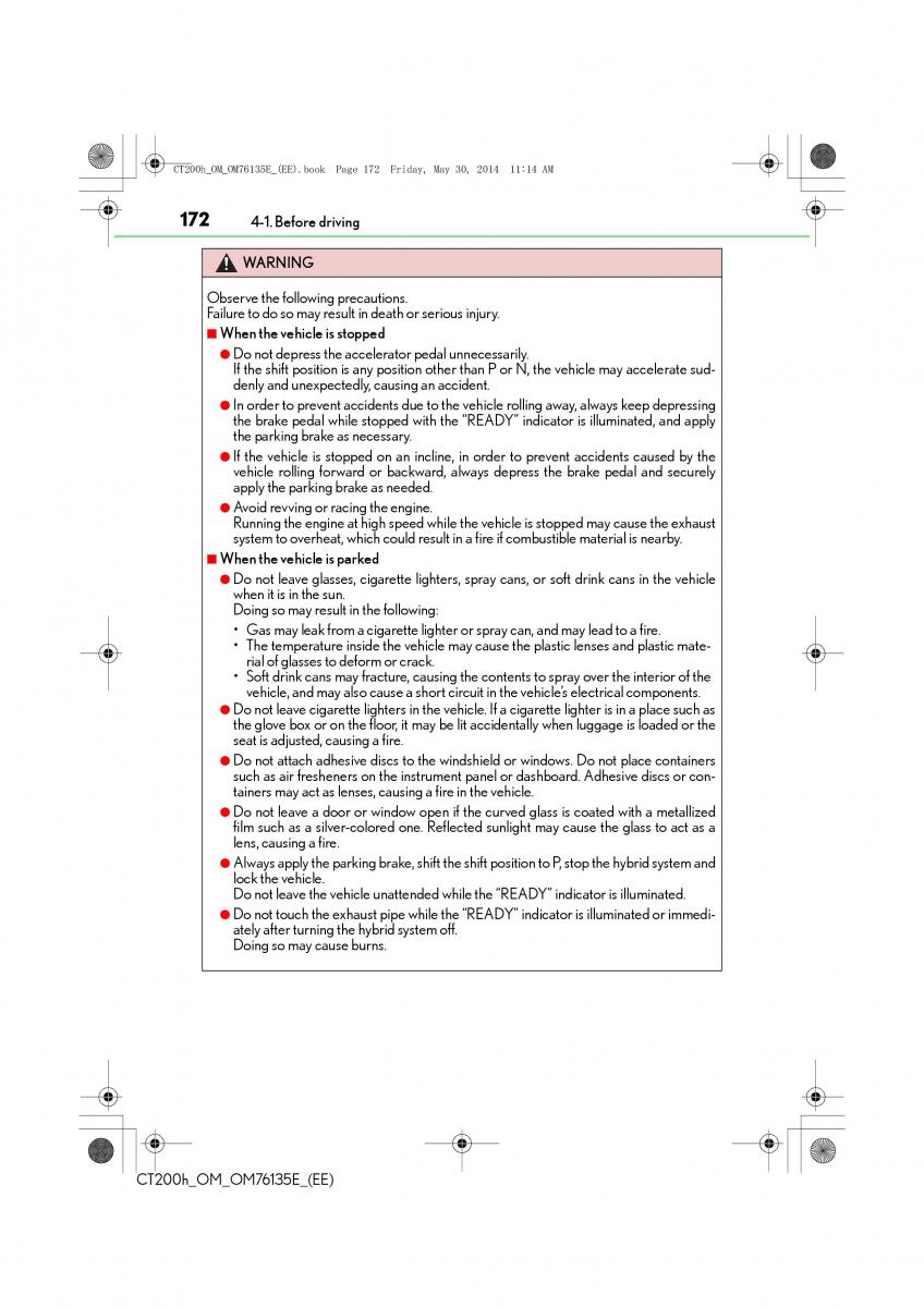 Lexus CT200h owners manual / page 172