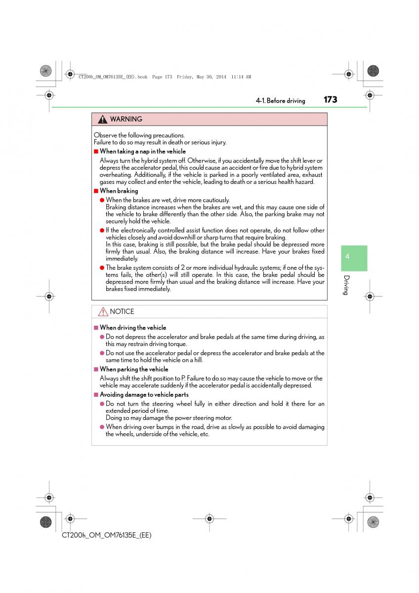 Lexus CT200h owners manual / page 173