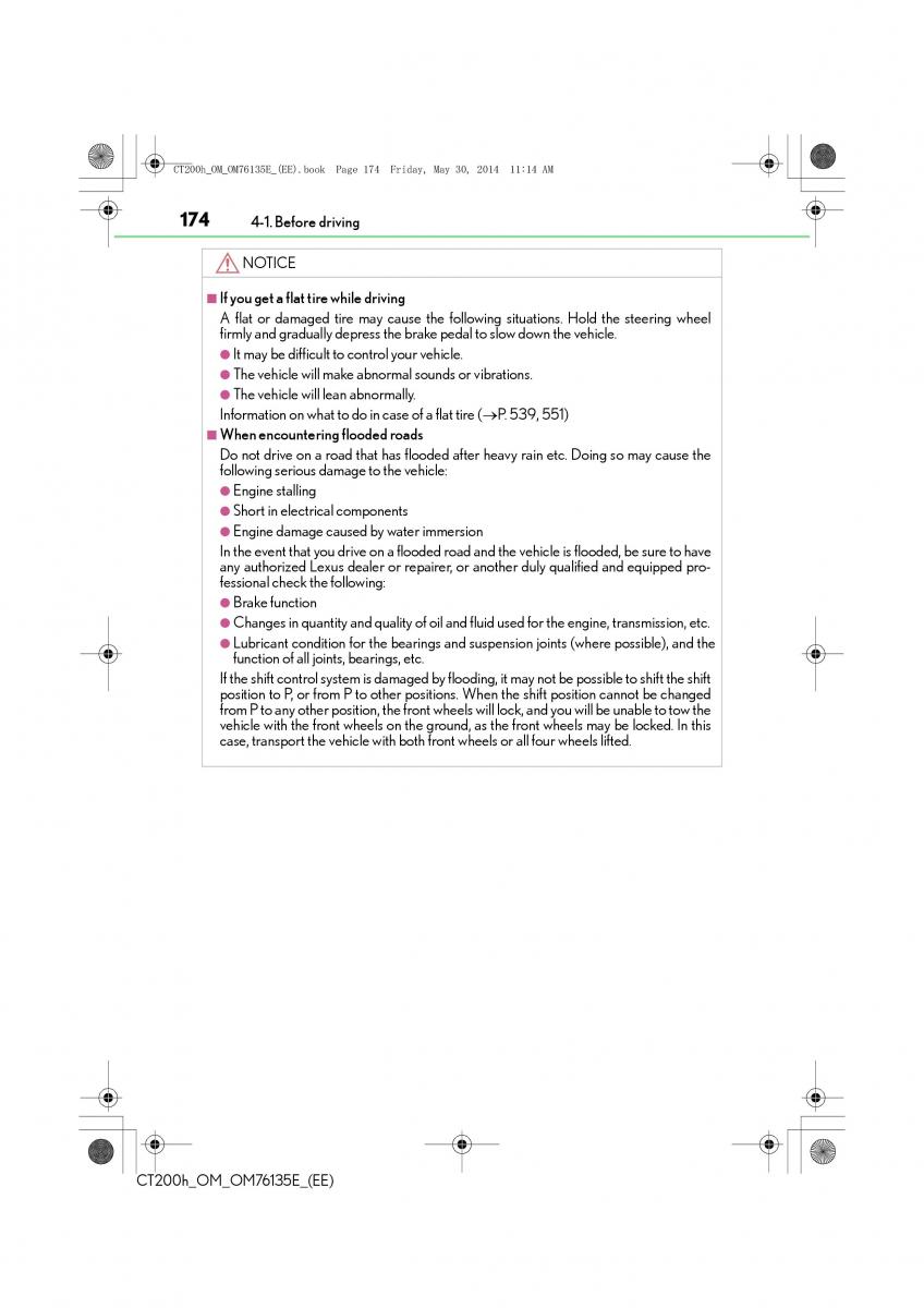 Lexus CT200h owners manual / page 174