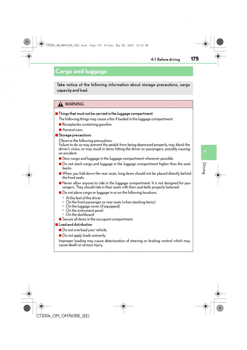 Lexus CT200h owners manual / page 175