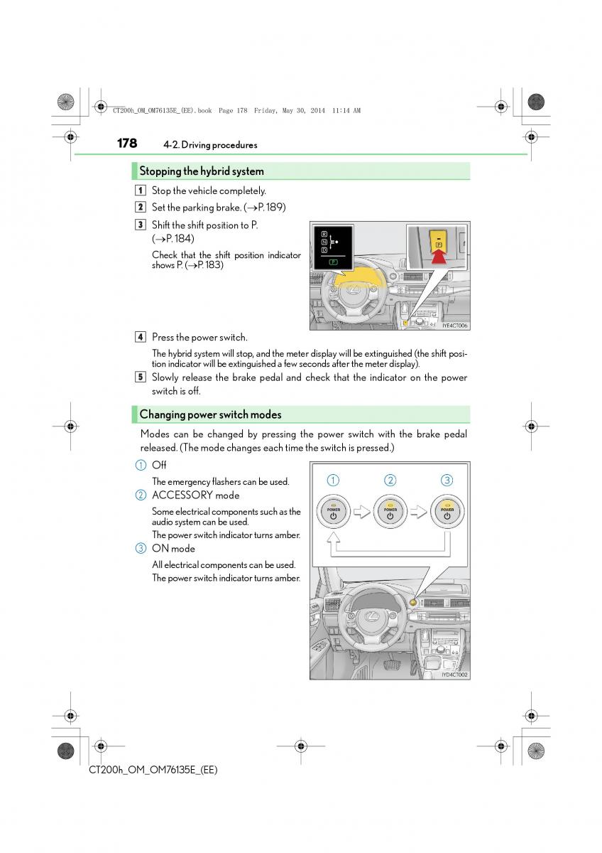 Lexus CT200h owners manual / page 178