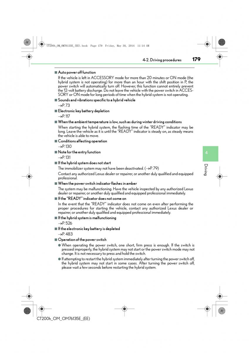 Lexus CT200h owners manual / page 179