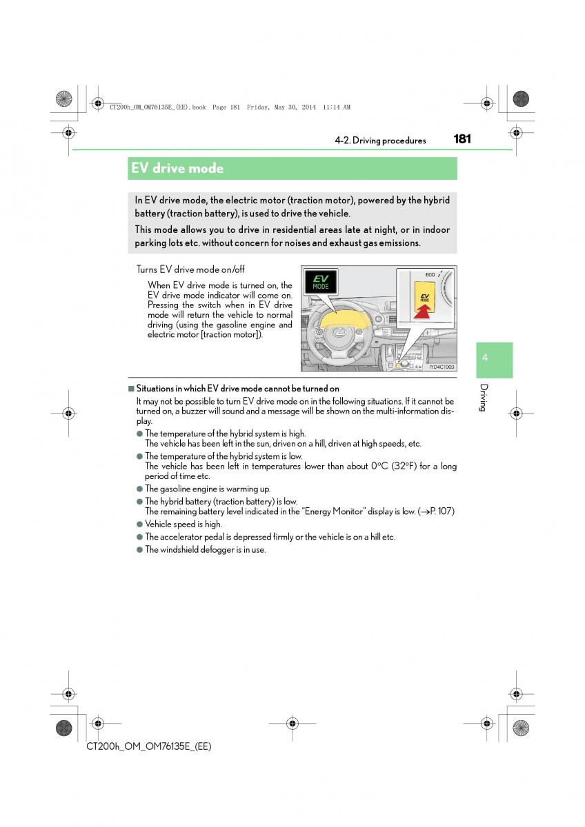 Lexus CT200h owners manual / page 181