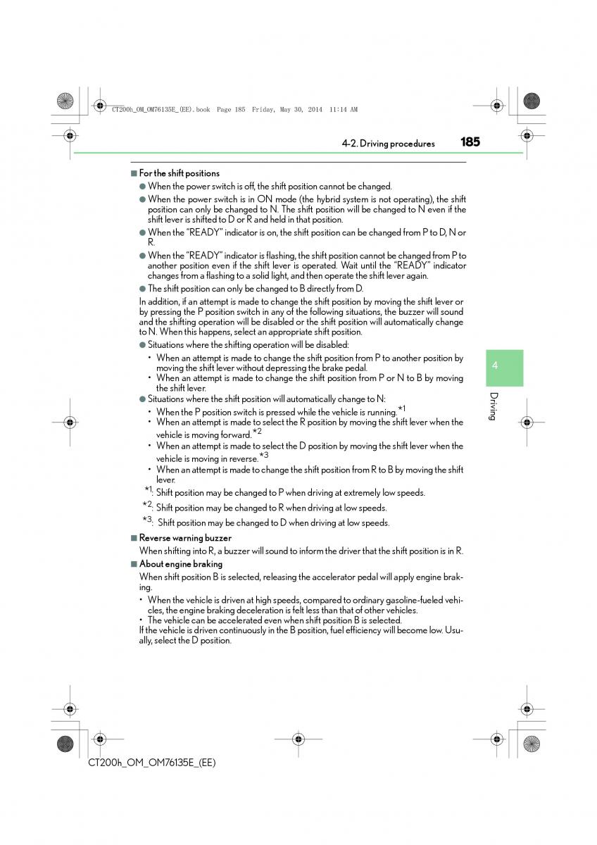 Lexus CT200h owners manual / page 185