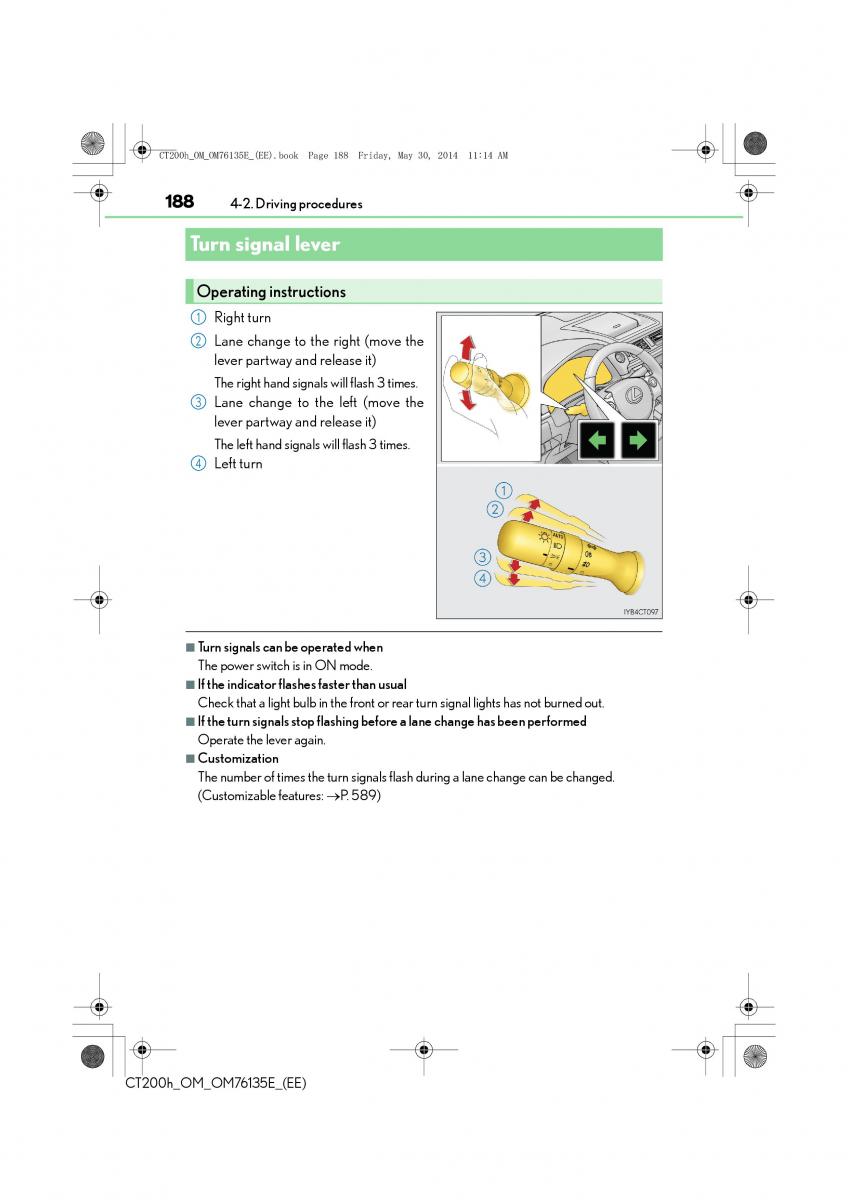 Lexus CT200h owners manual / page 188