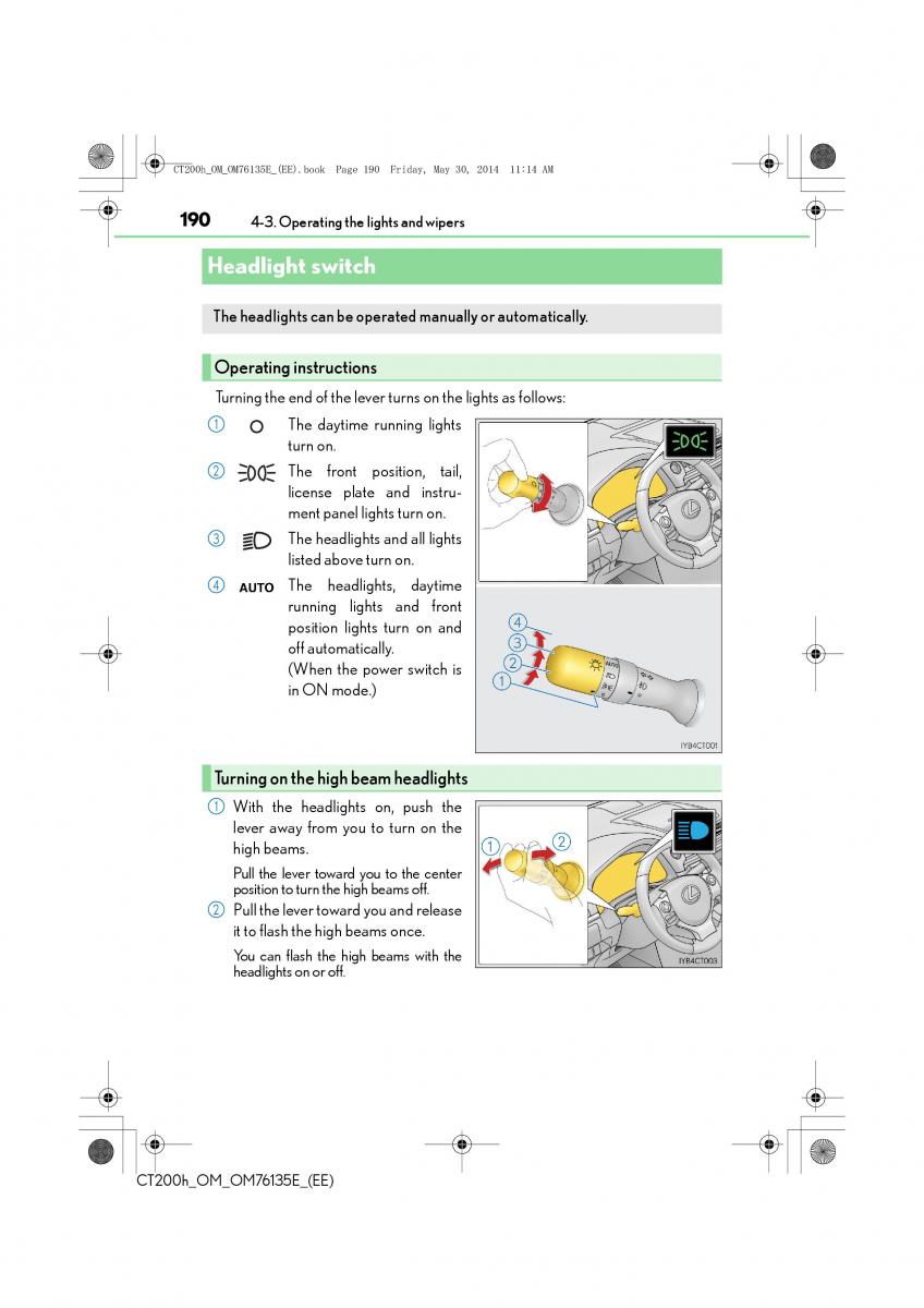 Lexus CT200h owners manual / page 190