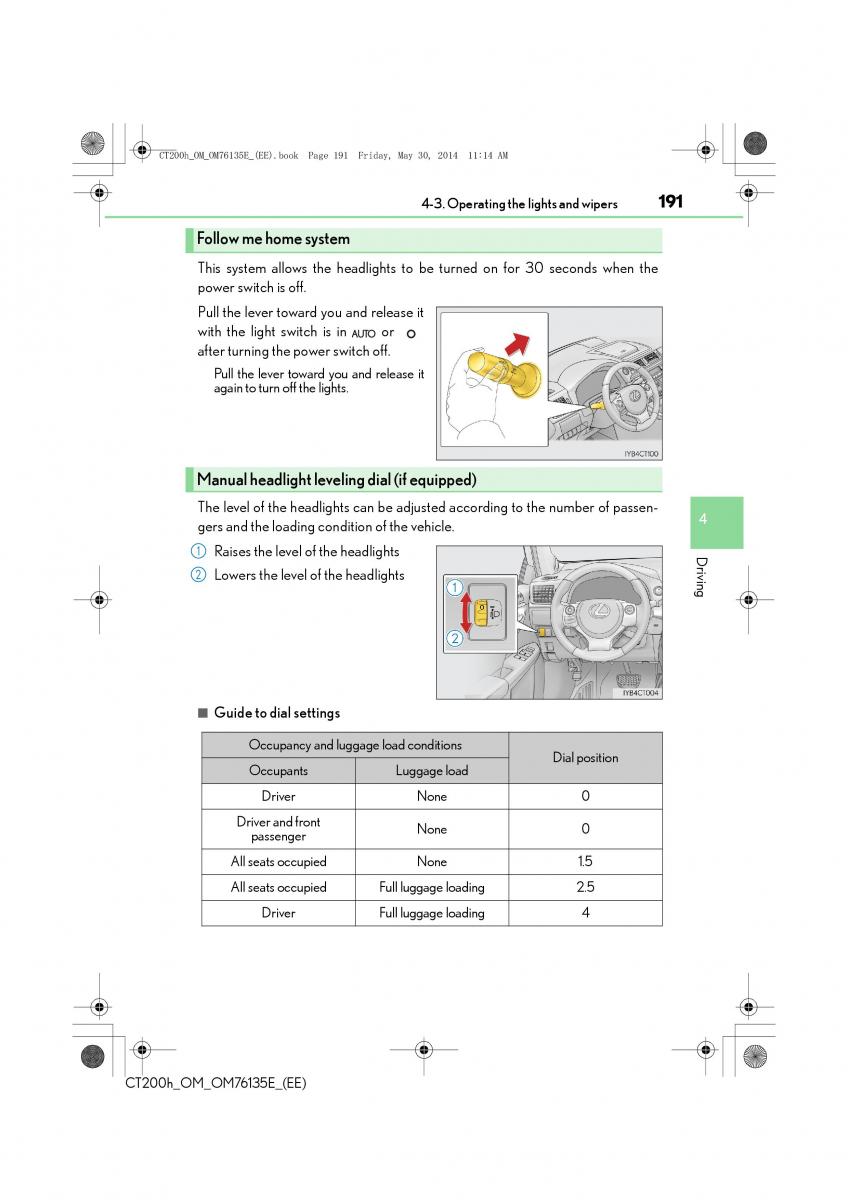 Lexus CT200h owners manual / page 191