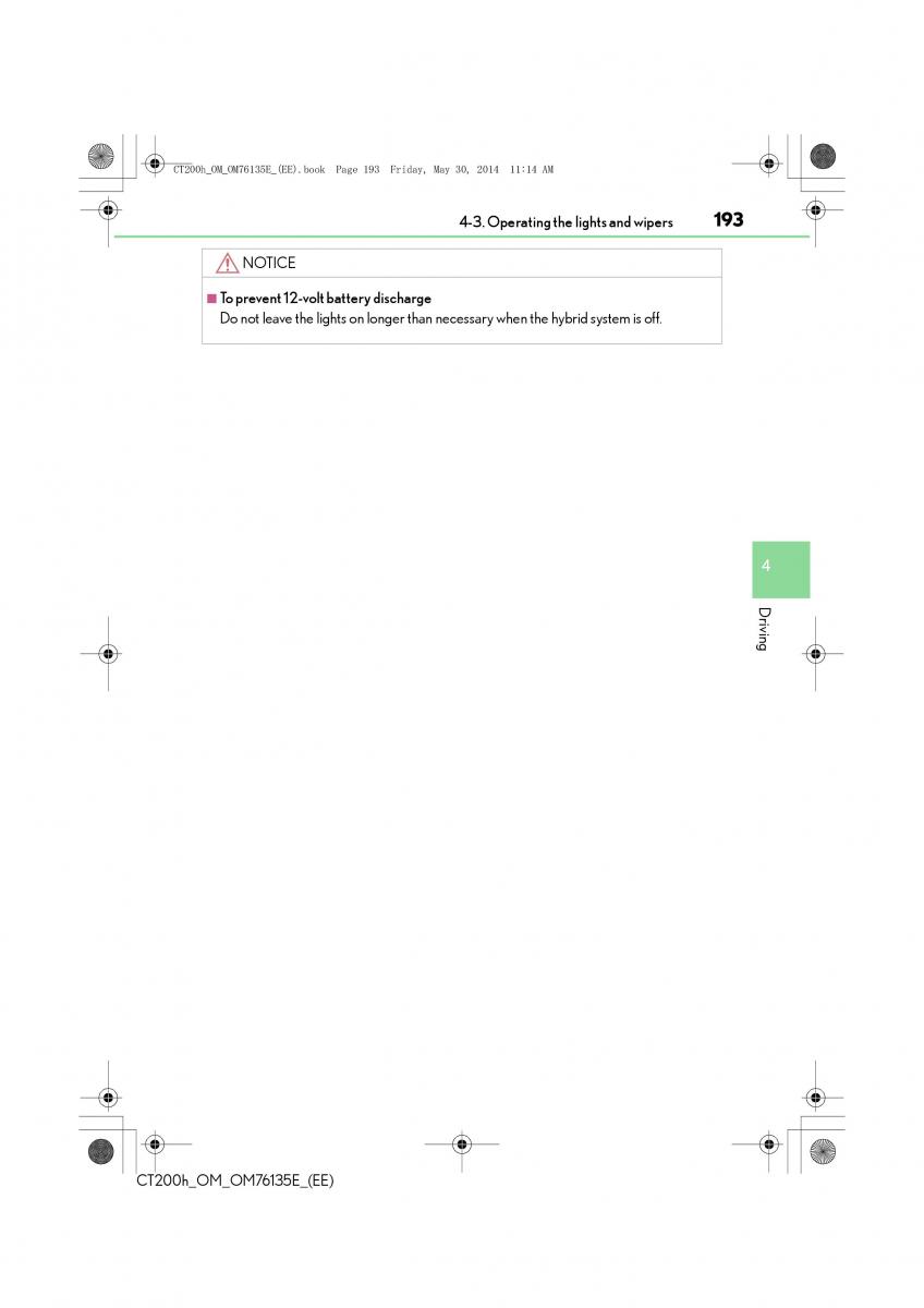 Lexus CT200h owners manual / page 193