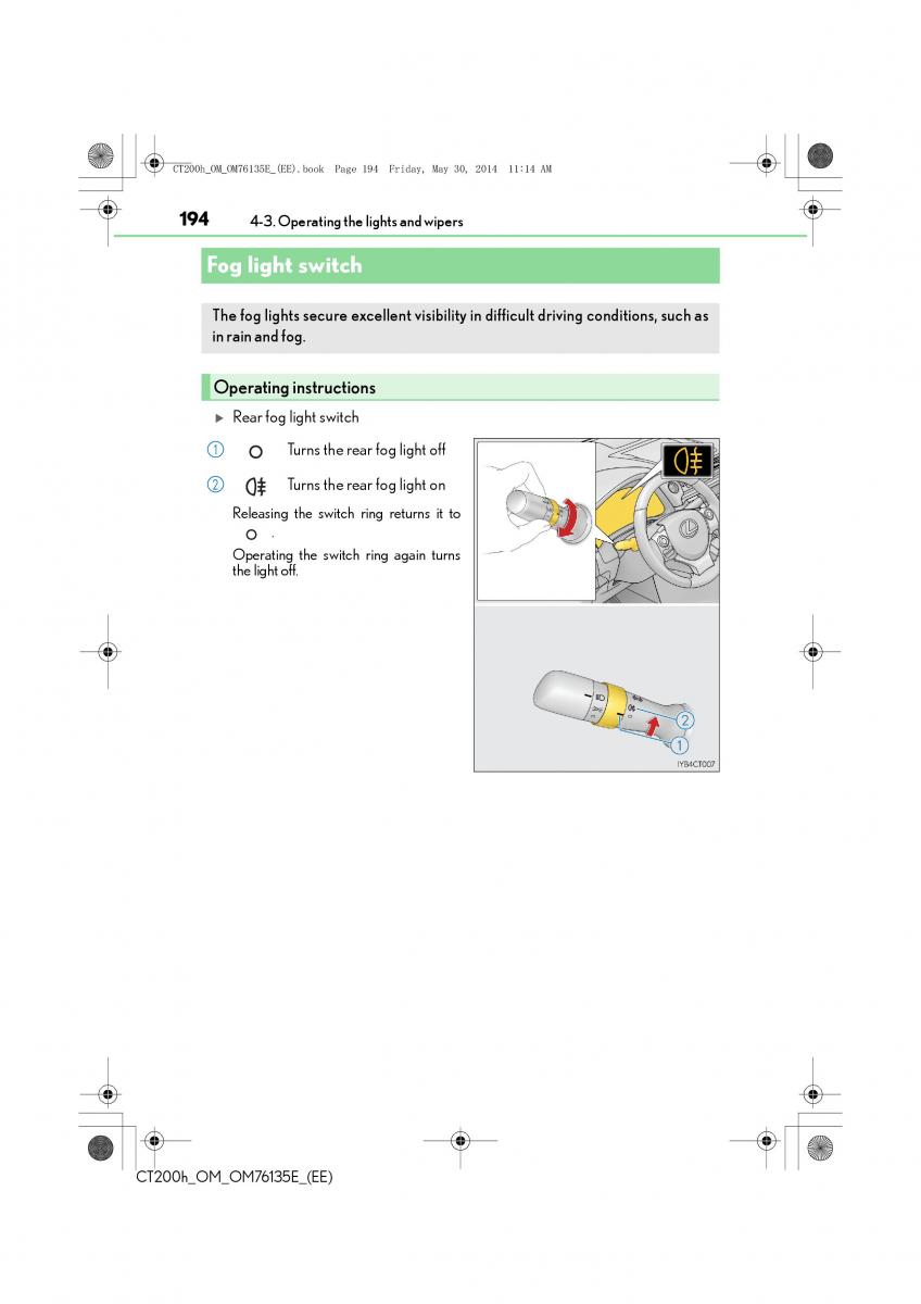 Lexus CT200h owners manual / page 194