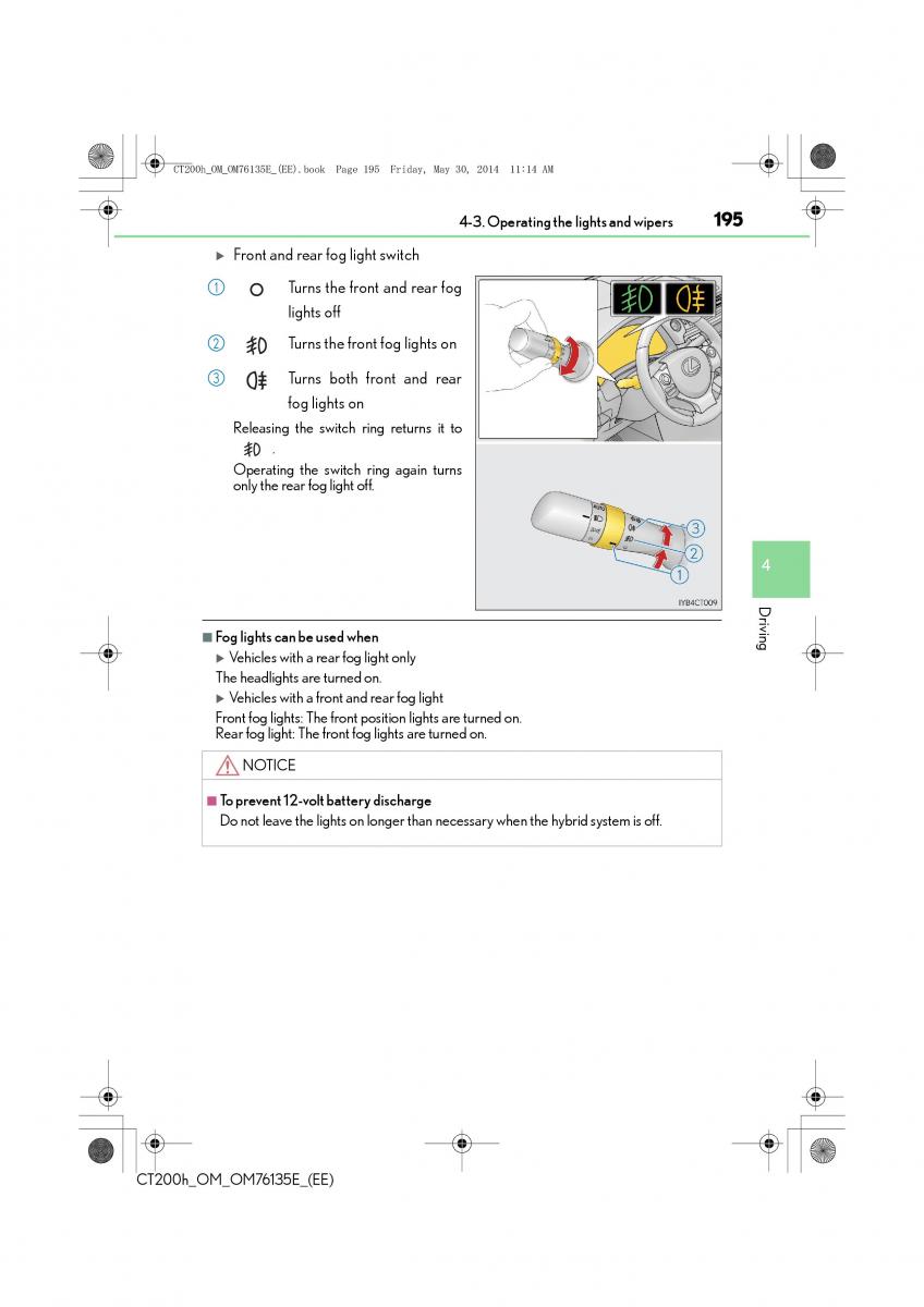 Lexus CT200h owners manual / page 195