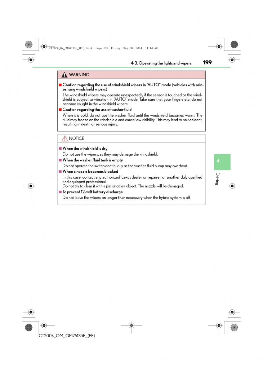 Lexus CT200h owners manual / page 199